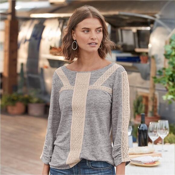 Sundance Justine Linen Lace Tee S Grey - Picture 1 of 7